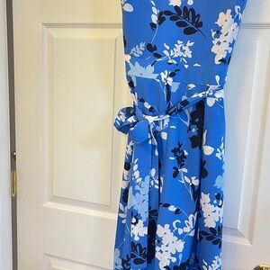 Floral Blue Dress with Belt